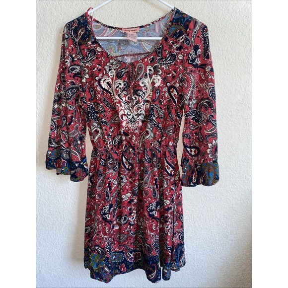 Flying Tomato Boho Dress Bell Sleeve Paisley Embroidered M Anthropologie Hippie - Picture 1 of 8